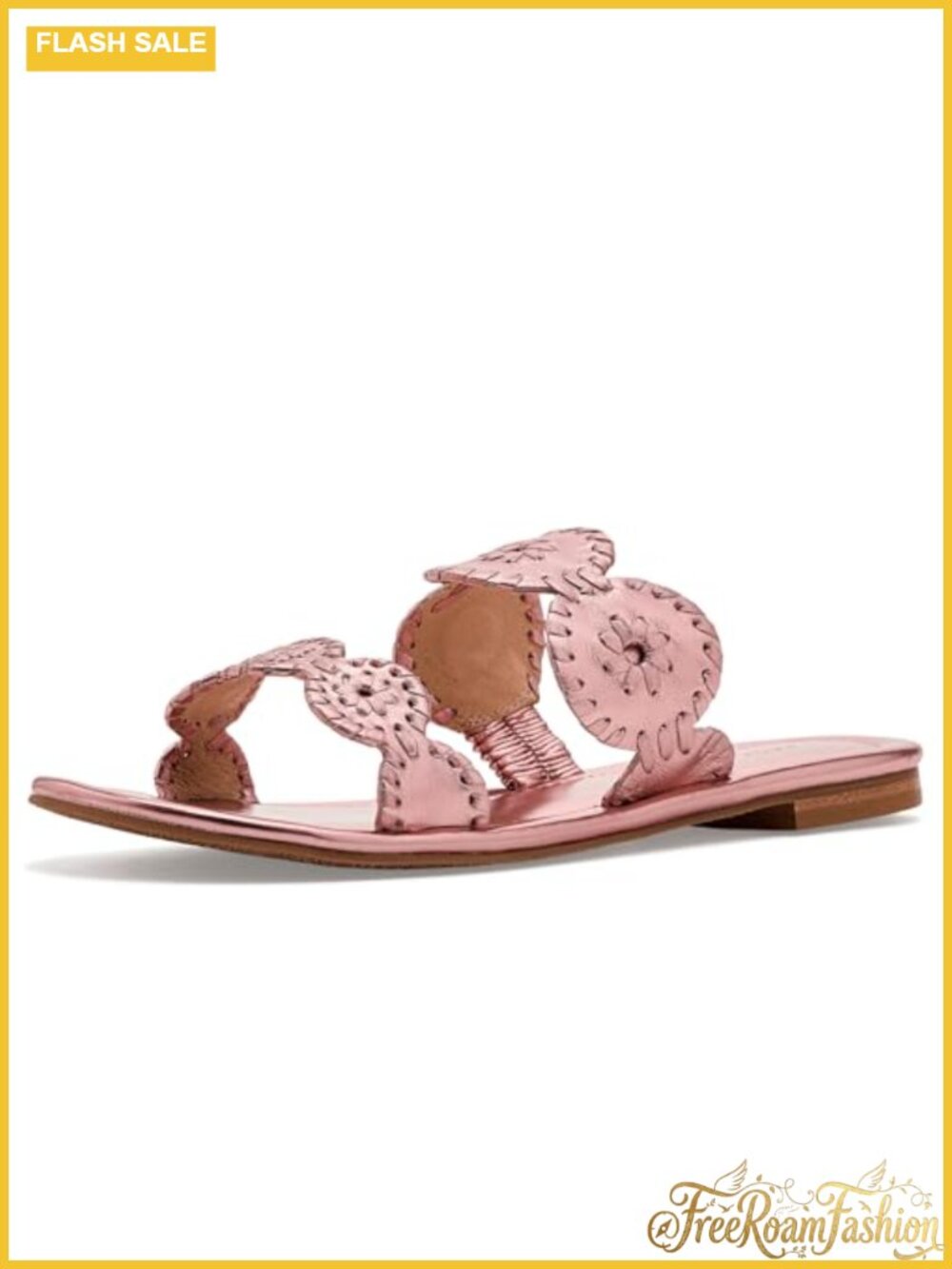 Womens Leather Slide Sandals Double Strap Floral Slip On Flat Block Heel
